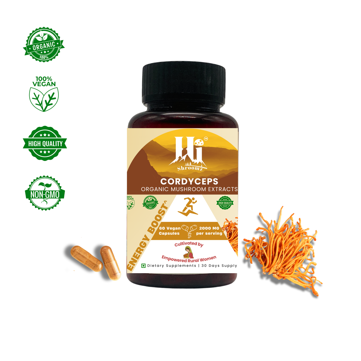Cordyceps Mushroom Capsules – Himalayan Keeda Jadi Precision Extract, 60 Count