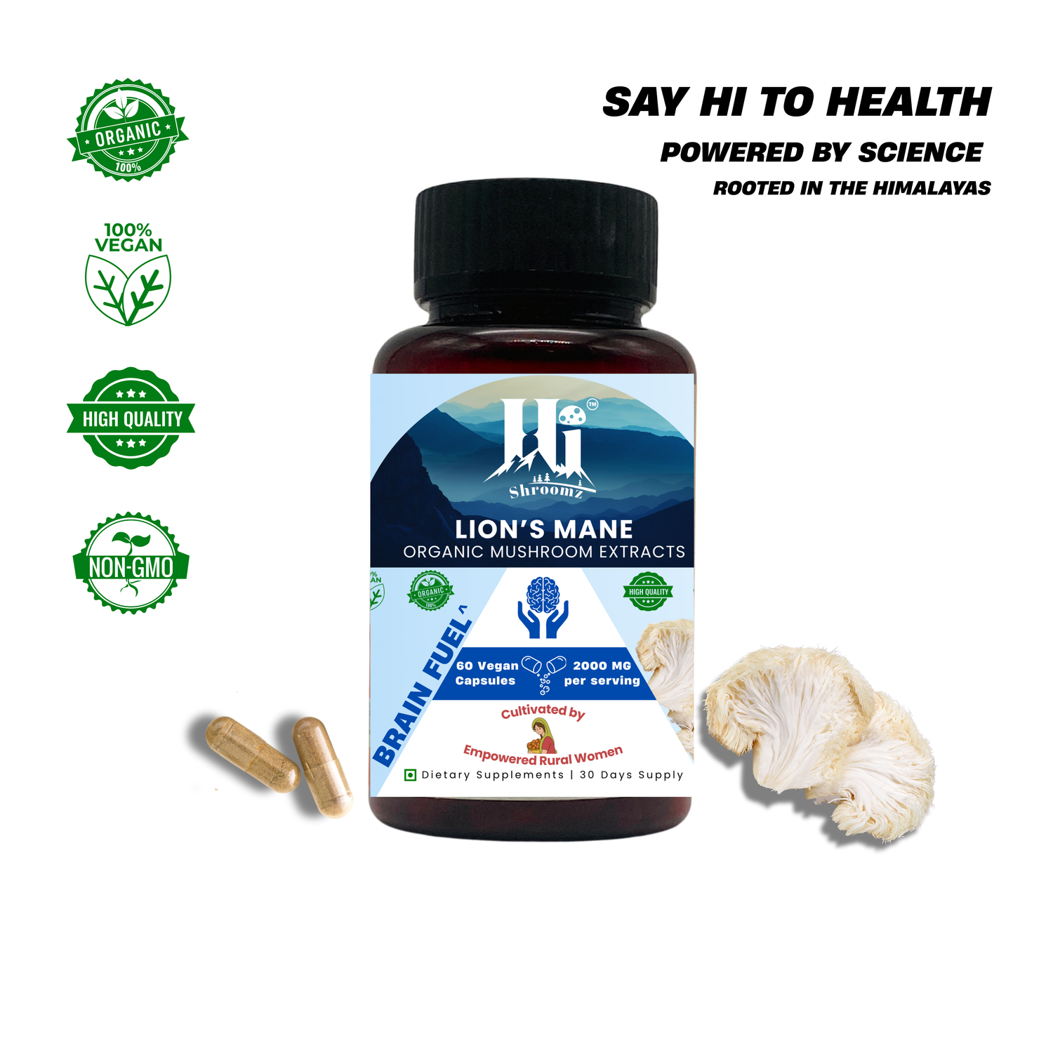 Lion’s Mane Mushroom Capsules India – Brain Health, Himalayan, Women-Led - Hi Shroomz - Han Agri Innovations Pvt. Ltd., Dehradun, Uttarakhand