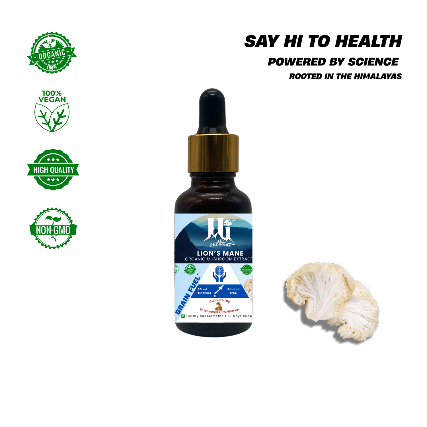 Lion’s Mane Mushroom Drops India – Memory Boost, Water-Based, Himalayan Hi Shroomz - Han Agri Innovations Pvt. Ltd., Dehradun, Uttarakhand