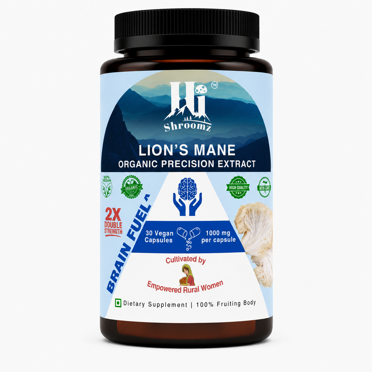 Hi Shroomz Organic Lion’s Mane Mushroom Precision Extract, 30 vegan capsules with 1000 mg per capsule