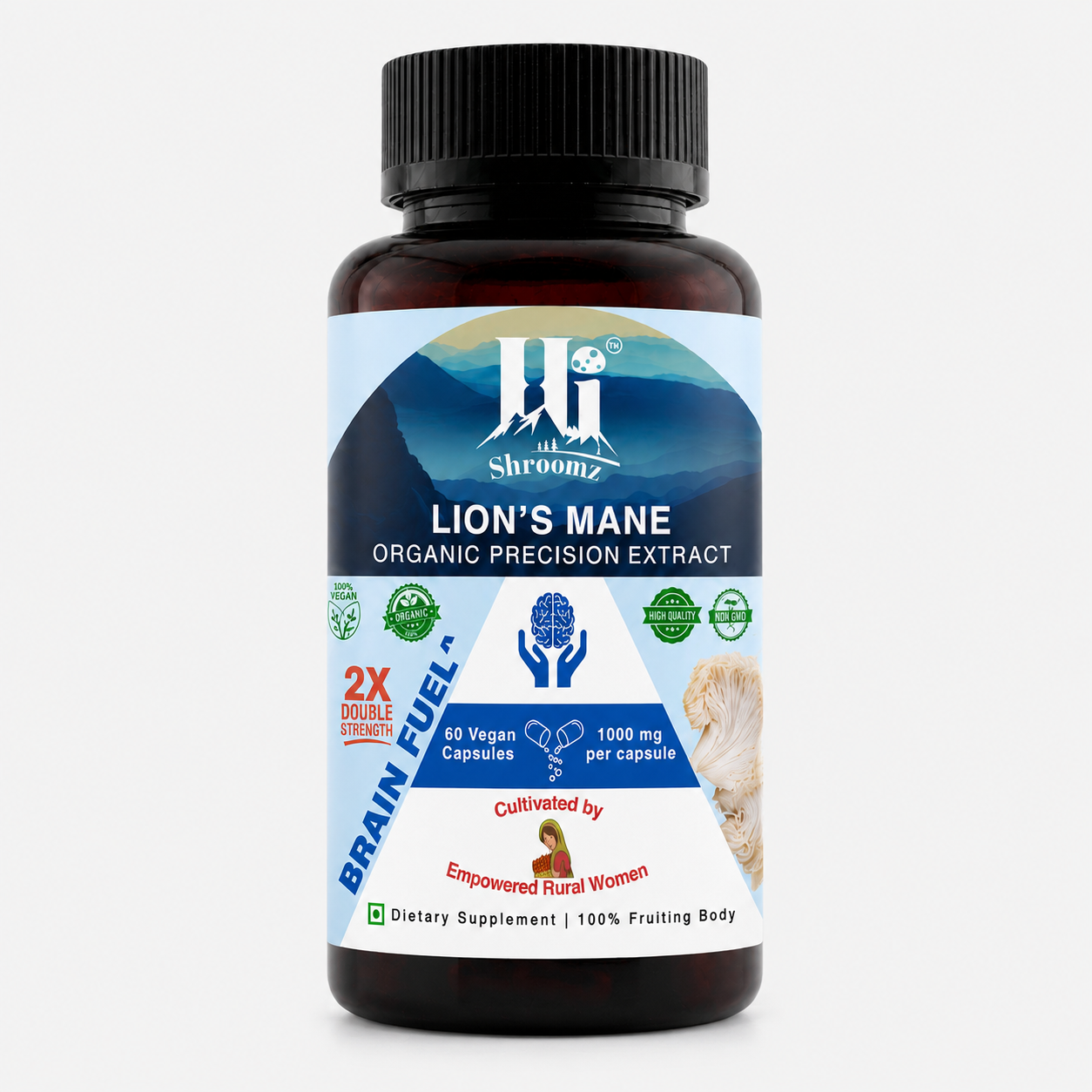 Hi Shroomz Organic Lion’s Mane Mushroom Precision Extract, 60 vegan capsules with 1000 mg per capsule