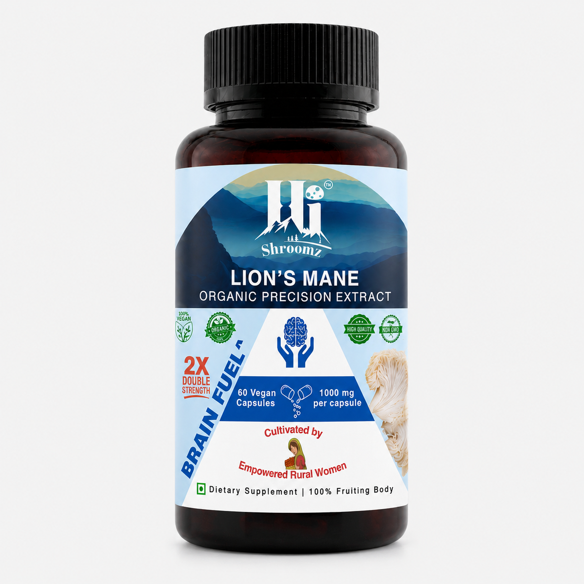 Hi Shroomz Organic Lion’s Mane Mushroom Precision Extract, 60 vegan capsules with 1000 mg per capsule