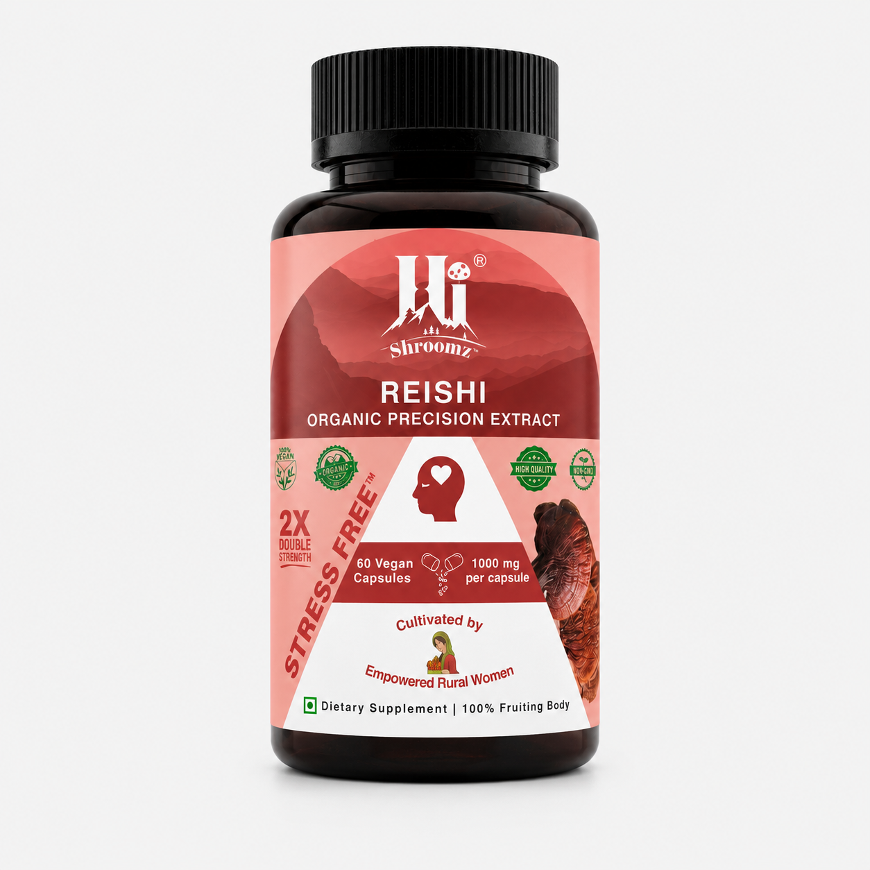 Hi Shroomz Reishi mushroom extract capsules, 60 vegan capsules with 1000 mg per capsule