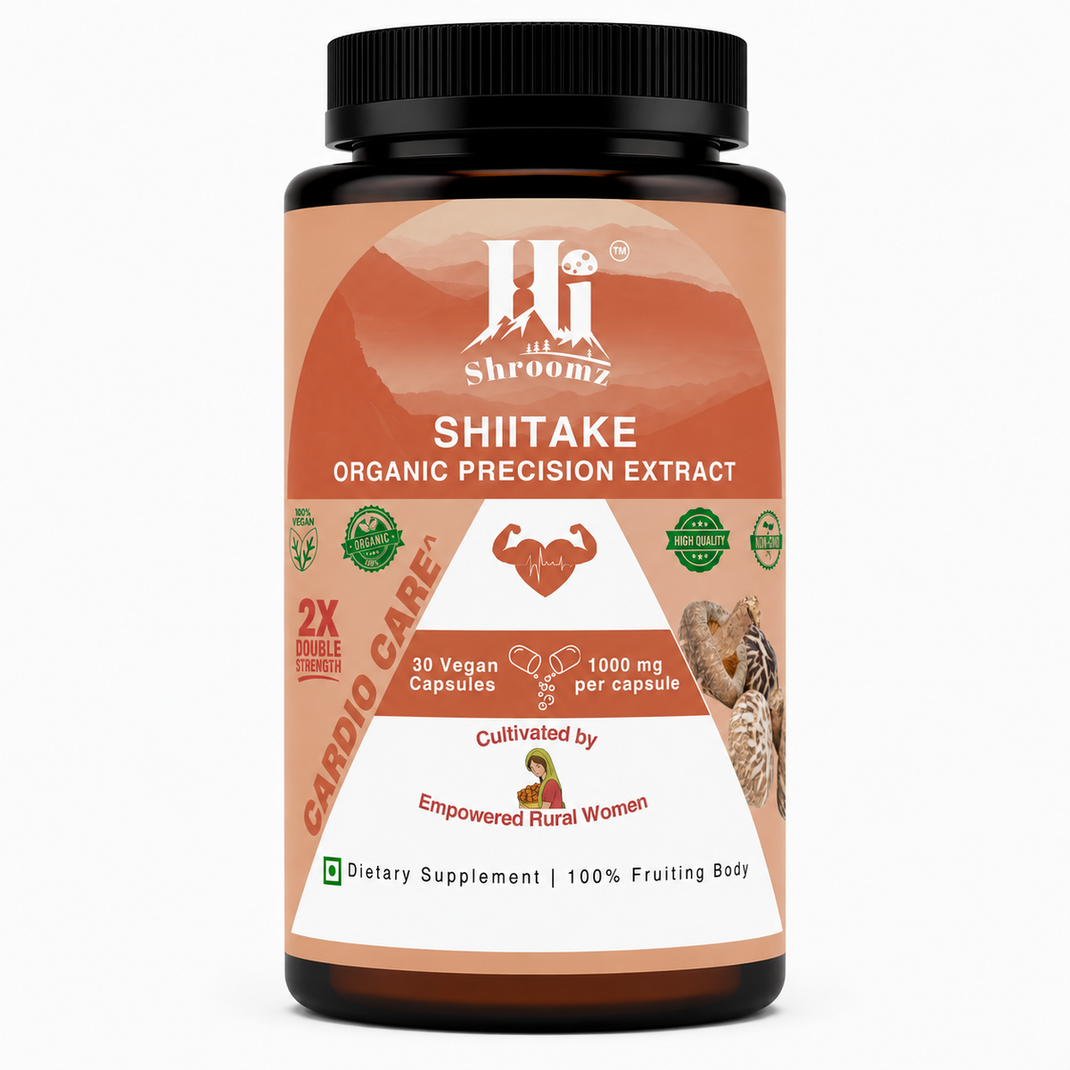 Hi Shroomz Shiitake mushroom capsules, 30 vegan capsules with 1000 mg organic Shiitake extract per capsule