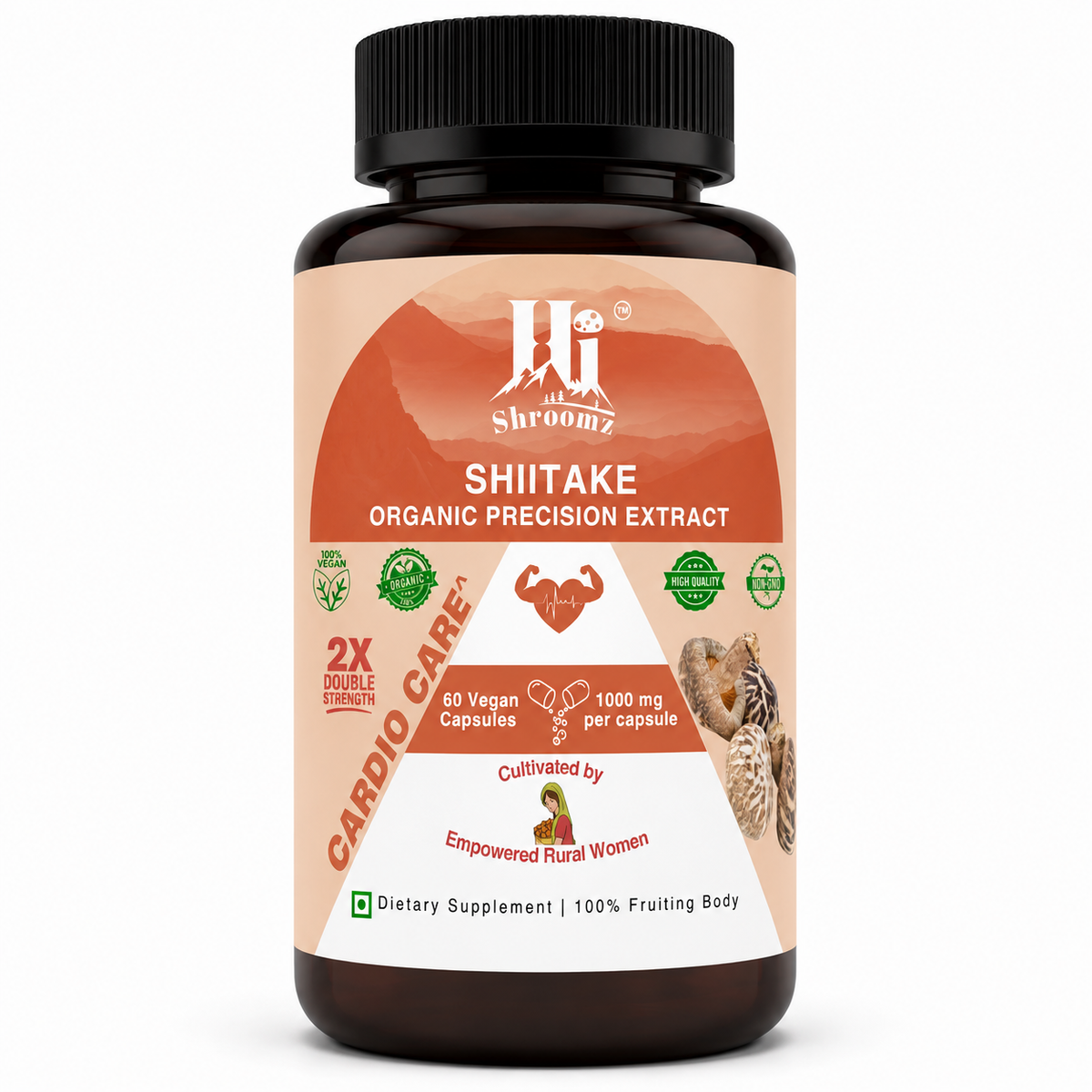 Hi Shroomz Shiitake mushroom capsules, 60 vegan capsules with 1000 mg organic Shiitake extract per capsule